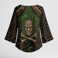 Personalised Hawaii Tiki Pirates Kimono Sleeve Blouse Kakau Pattern Polynesian Style