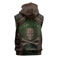 Personalised Hawaii Tiki Pirates Sleeveless Hoodie Kakau Pattern Polynesian Style