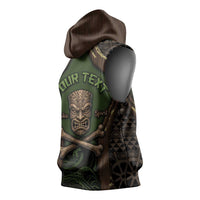 Personalised Hawaii Tiki Pirates Sleeveless Hoodie Kakau Pattern Polynesian Style