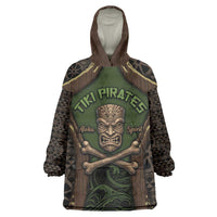 Personalised Hawaii Tiki Pirates Wearable Blanket Hoodie Kakau Pattern Polynesian Style