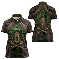 Personalised Hawaii Tiki Pirates Women Polo Shirt Kakau Pattern Polynesian Style