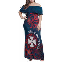 Personalised Wallis And Futuna Family Matching Off Shoulder Maxi Dress and Hawaiian Shirt Hibiscus Polynesian Tribal Pattern DT05 Mom's Dress Navy - Polynesian Pride