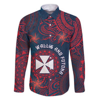 Personalised Wallis And Futuna Family Matching Summer Maxi Dress and Hawaiian Shirt Hibiscus Polynesian Tribal Pattern DT05 Dad's Shirt - Long Sleeve Navy - Polynesian Pride