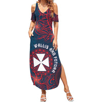 Personalised Wallis And Futuna Family Matching Summer Maxi Dress and Hawaiian Shirt Hibiscus Polynesian Tribal Pattern DT05 Mom's Dress Navy - Polynesian Pride