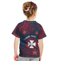 Personalised Wallis And Futuna Kid T Shirt Hibiscus Polynesian Tribal Pattern