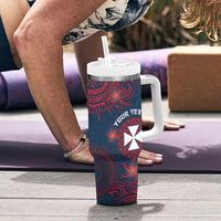 Personalised Wallis And Futuna Tumbler With Handle Hibiscus Polynesian Tribal Pattern