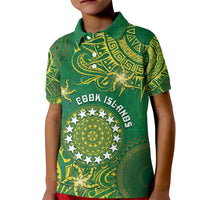 Personalised Cook Islands Kid Polo Shirt Hibiscus Polynesian Tribal Pattern