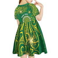 Personalised Cook Islands Kid Short Sleeve Dress Hibiscus Polynesian Tribal Pattern
