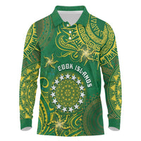 Personalised Cook Islands Long Sleeve Polo Shirt Hibiscus Polynesian Tribal Pattern