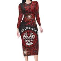 Personalised Easter Island Family Matching Long Sleeve Bodycon Dress and Hawaiian Shirt Hibiscus Polynesian Tribal Pattern