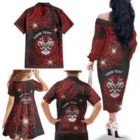 Personalised Easter Island Family Matching Off The Shoulder Long Sleeve Dress and Hawaiian Shirt Hibiscus Polynesian Tribal Pattern