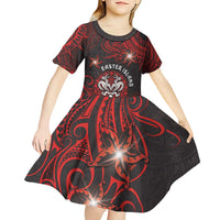 Personalised Easter Island Kid Short Sleeve Dress Hibiscus Polynesian Tribal Pattern