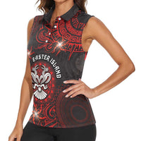 Personalised Easter Island Women Sleeveless Polo Shirt Hibiscus Polynesian Tribal Pattern