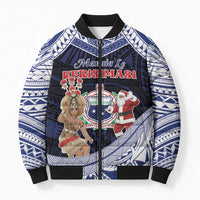 Samoa Christmas Bomber Puffer Jacket Samoan Siva Dance With Santa - Polynesian Pride