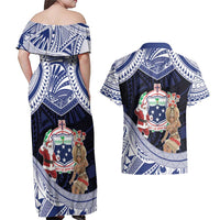 Samoa Christmas Couples Matching Off Shoulder Maxi Dress and Hawaiian Shirt Samoan Siva Dance With Santa - Polynesian Pride