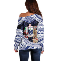 Samoa Christmas Off Shoulder Sweater Samoan Siva Dance With Santa - Polynesian Pride