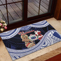 Samoa Christmas Rubber Doormat Samoan Siva Dance With Santa - Polynesian Pride