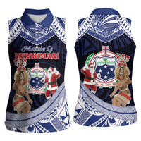 Samoa Christmas Women Sleeveless Polo Shirt Samoan Siva Dance With Santa - Polynesian Pride