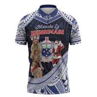 Samoa Christmas Zipper Polo Shirt Samoan Siva Dance With Santa - Polynesian Pride