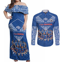 Toa Samoa Couples Matching Off Shoulder Maxi Dress and Long Sleeve Button Shirt Samoan Warrior Spirit Rugby - Polynesian Pride