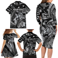 Personalised Maori Romantic Valentine Family Matching Long Sleeve Bodycon Dress and Hawaiian Shirt The Hongi Kiss Black Galaxy DT05 - Polynesian Pride
