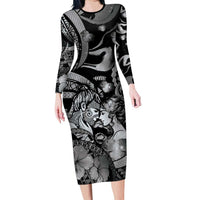 Personalised Maori Romantic Valentine Family Matching Long Sleeve Bodycon Dress and Hawaiian Shirt The Hongi Kiss Black Galaxy DT05 Mom's Dress Black - Polynesian Pride