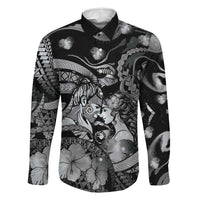 Personalised Maori Romantic Valentine Family Matching Puletasi and Hawaiian Shirt The Hongi Kiss Black Galaxy DT05 Dad's Shirt - Long Sleeve Black - Polynesian Pride