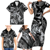 Personalised Maori Romantic Valentine Family Matching Short Sleeve Bodycon Dress and Hawaiian Shirt The Hongi Kiss Black Galaxy DT05 - Polynesian Pride