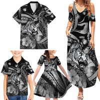 Personalised Maori Romantic Valentine Family Matching Summer Maxi Dress and Hawaiian Shirt The Hongi Kiss Black Galaxy DT05 - Polynesian Pride