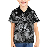 Personalised Maori Romantic Valentine Family Matching Tank Maxi Dress and Hawaiian Shirt The Hongi Kiss Black Galaxy DT05 Son's Shirt Black - Polynesian Pride