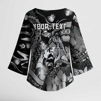 Personalised Maori Romantic Valentine Kimono Sleeve Blouse The Hongi Kiss Black Galaxy