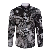Personalised Maori Romantic Valentine Long Sleeve Button Shirt The Hongi Kiss Black Galaxy