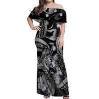 Personalised Maori Romantic Valentine Off Shoulder Maxi Dress The Hongi Kiss Black Galaxy