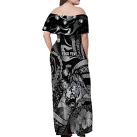 Personalised Maori Romantic Valentine Off Shoulder Maxi Dress The Hongi Kiss Black Galaxy