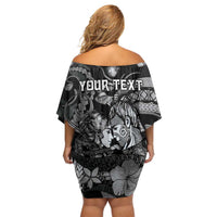 Personalised Maori Romantic Valentine Off Shoulder Short Dress The Hongi Kiss Black Galaxy
