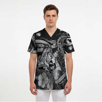 Personalised Maori Romantic Valentine Scrub Top The Hongi Kiss Black Galaxy