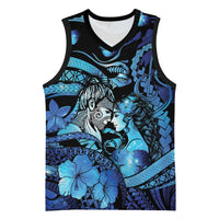 Personalised Maori Romantic Valentine Basketball Jersey The Hongi Kiss Blue Galaxy