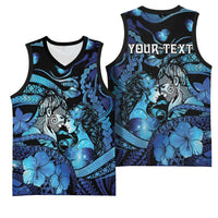 Personalised Maori Romantic Valentine Basketball Jersey The Hongi Kiss Blue Galaxy