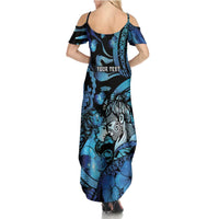 Personalised Maori Romantic Valentine Family Matching Summer Maxi Dress and Hawaiian Shirt The Hongi Kiss Blue Galaxy DT05 - Polynesian Pride
