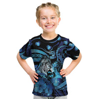 Personalised Maori Romantic Valentine Kid T Shirt The Hongi Kiss Blue Galaxy