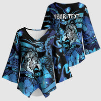 Personalised Maori Romantic Valentine Kimono Sleeve Blouse The Hongi Kiss Blue Galaxy