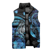 Personalised Maori Romantic Valentine Sleeveless Puffer Jacket The Hongi Kiss Blue Galaxy