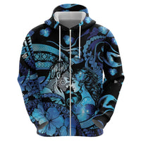 Personalised Maori Romantic Valentine Zip Hoodie The Hongi Kiss Blue Galaxy