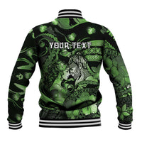 Personalised Maori Romantic Valentine Baseball Jacket The Hongi Kiss Green Galaxy