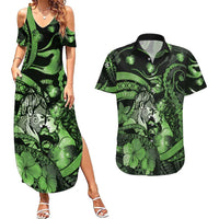 Personalised Maori Romantic Valentine Couples Matching Summer Maxi Dress and Hawaiian Shirt The Hongi Kiss Green Galaxy DT05 Green - Polynesian Pride