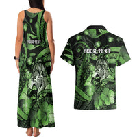 Personalised Maori Romantic Valentine Couples Matching Tank Maxi Dress and Hawaiian Shirt The Hongi Kiss Green Galaxy DT05 - Polynesian Pride