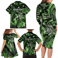 Personalised Maori Romantic Valentine Family Matching Long Sleeve Bodycon Dress and Hawaiian Shirt The Hongi Kiss Green Galaxy DT05 - Polynesian Pride