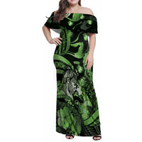 Personalised Maori Romantic Valentine Family Matching Off Shoulder Maxi Dress and Hawaiian Shirt The Hongi Kiss Green Galaxy DT05 Mom's Dress Green - Polynesian Pride