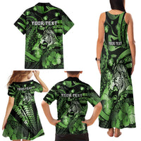 Personalised Maori Romantic Valentine Family Matching Tank Maxi Dress and Hawaiian Shirt The Hongi Kiss Green Galaxy DT05 - Polynesian Pride