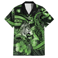 Personalised Maori Romantic Valentine Family Matching Tank Maxi Dress and Hawaiian Shirt The Hongi Kiss Green Galaxy DT05 Dad's Shirt - Short Sleeve Green - Polynesian Pride